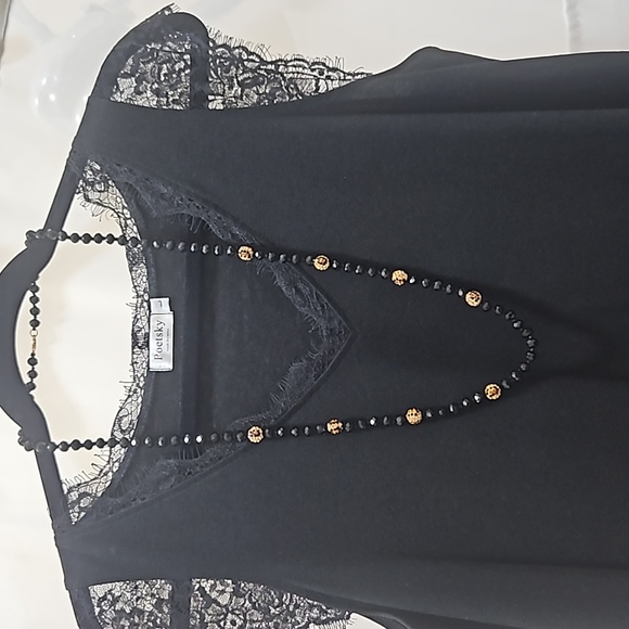 16" Black Bead and Gold, Black and Orange Rhinestone Bead Necklace - Picture 6 of 6